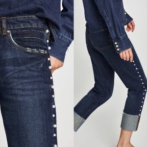 NWT Zara Pearl Sided Cuffed Jeans